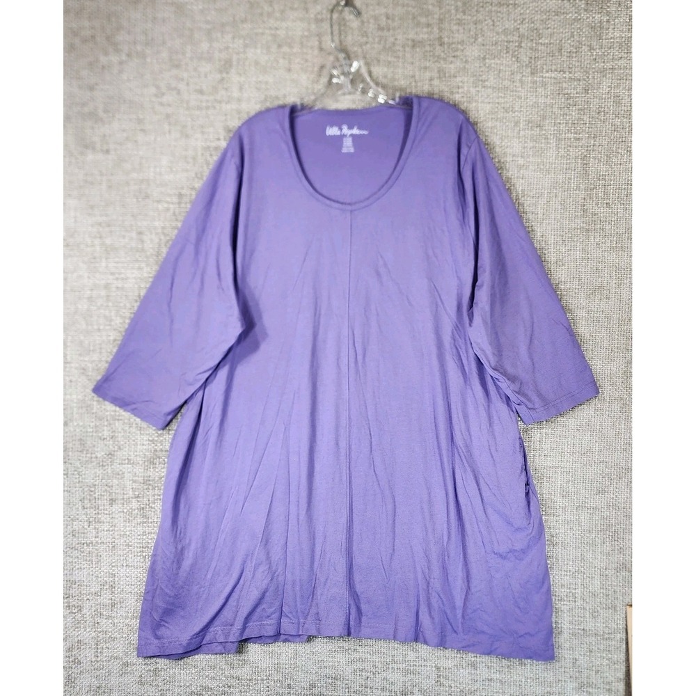 Ulla Popken Tunic Dress Pockets Womens 24/26 Purple Stretch Knit 100% Cotton EUC